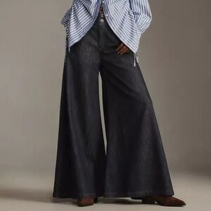 Anthropologie Pilcro Ultra Wide Leg Palazzo Jeans Washed Black SZ 32 Mid-Rise